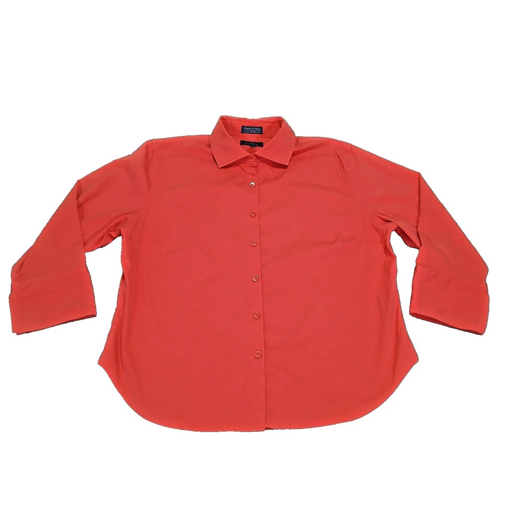 Faconnable Womens XL Button Up 3/4 Sleeve Shirt Top Blouse Pink